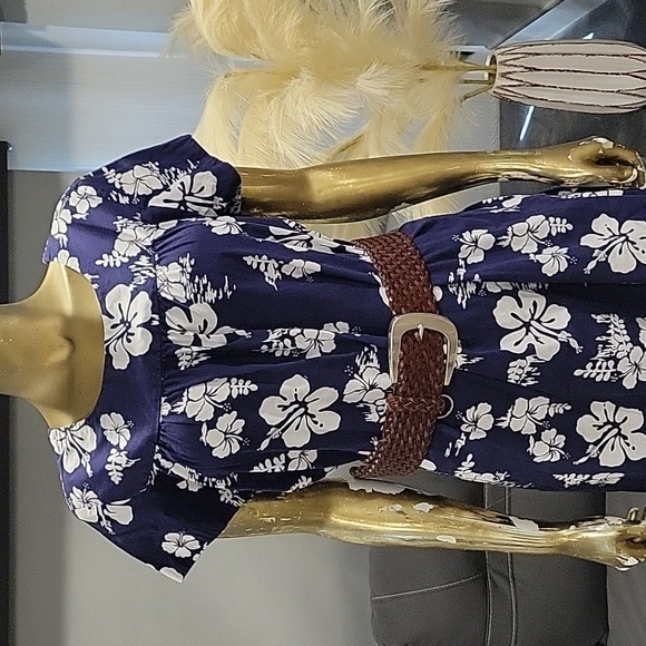 Vintage Hawaiian Ui Maikai Blue & White Floral Maxi Mu Muu Dress Size M - Picture 2 of 9